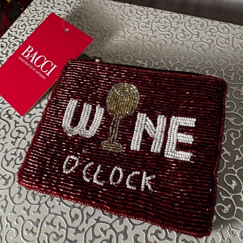 Bacci Wine O’clock Beaded Coin Purse NWT